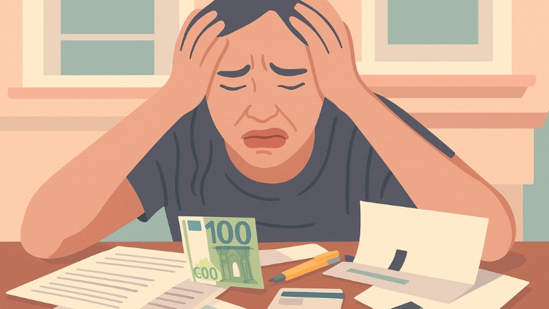 Une femme désespérée qui se demande comment elle va payer son traitement par gouttière dentaire