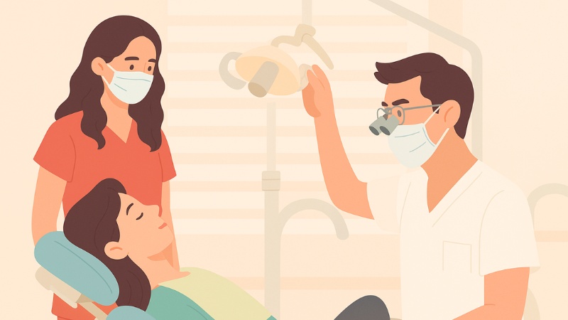 Une femme chez le dentiste pour une couronne dentaire
