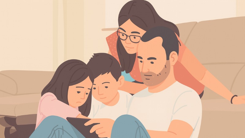 Une famille qui recherche un bon dentiste sur internet